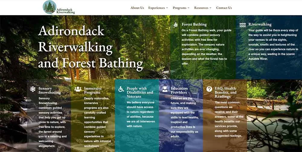 Home page of the Adirondack Riverwalking and Forest Bathing website