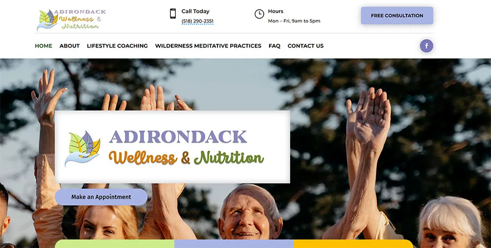 Home page of the Adirondack Wellness and Nutrition website