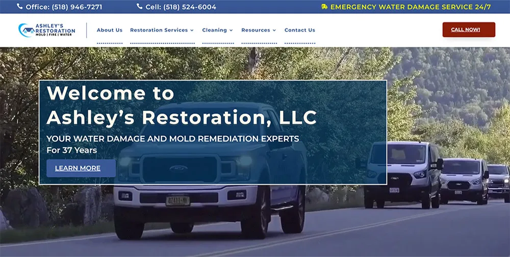 Home page of the Ashley’s Restoration website