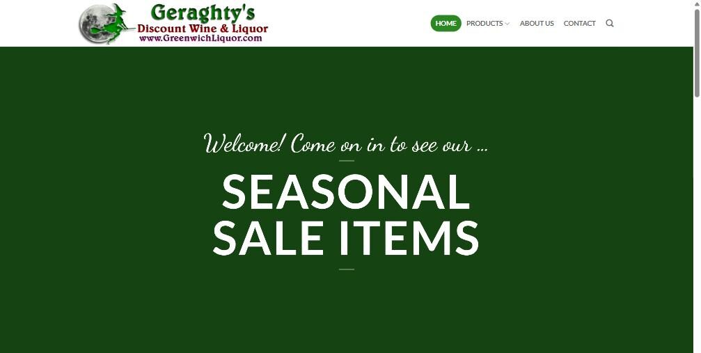 Home page of the Geraghty's Discount Wine & Liquor website