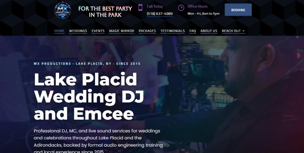 Home page of the MX Productions website