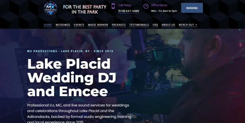 Home page of the MX Productions website