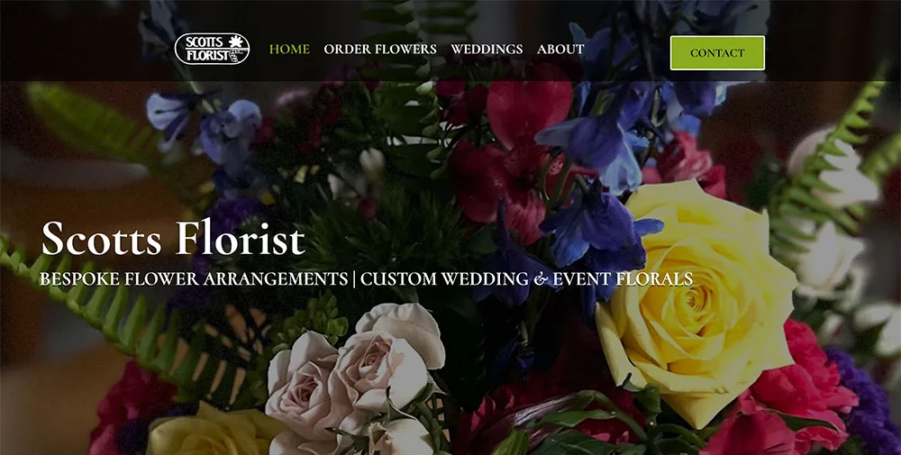 Home page of the Scotts Florist website