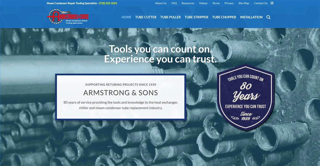 Home page of the Armstrong and Sons website