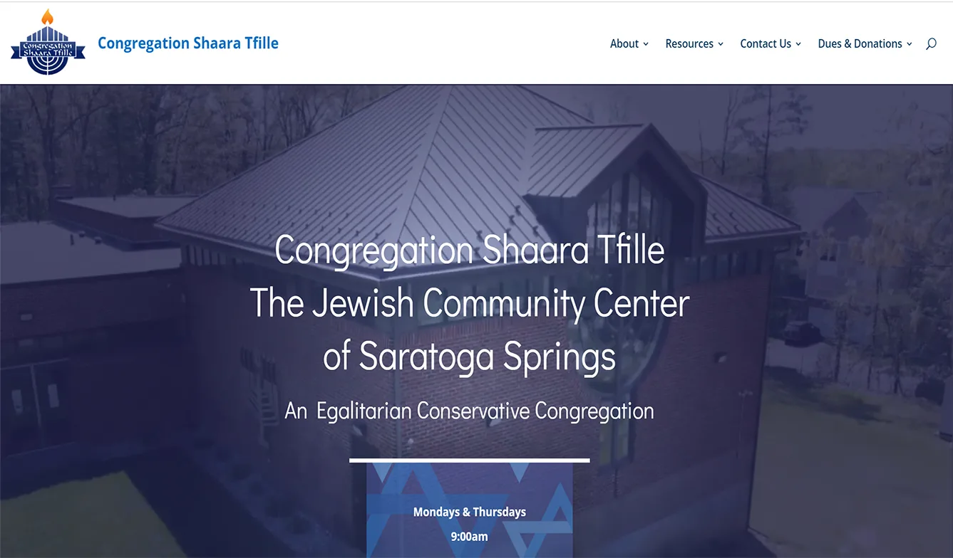 Home page of the Congregation Shaara Tfille website