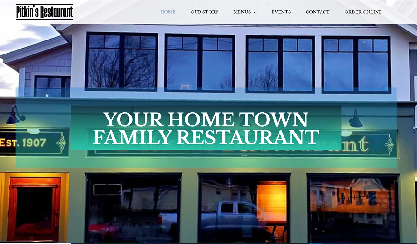 Home page of the Pitkin’s Restaurant website