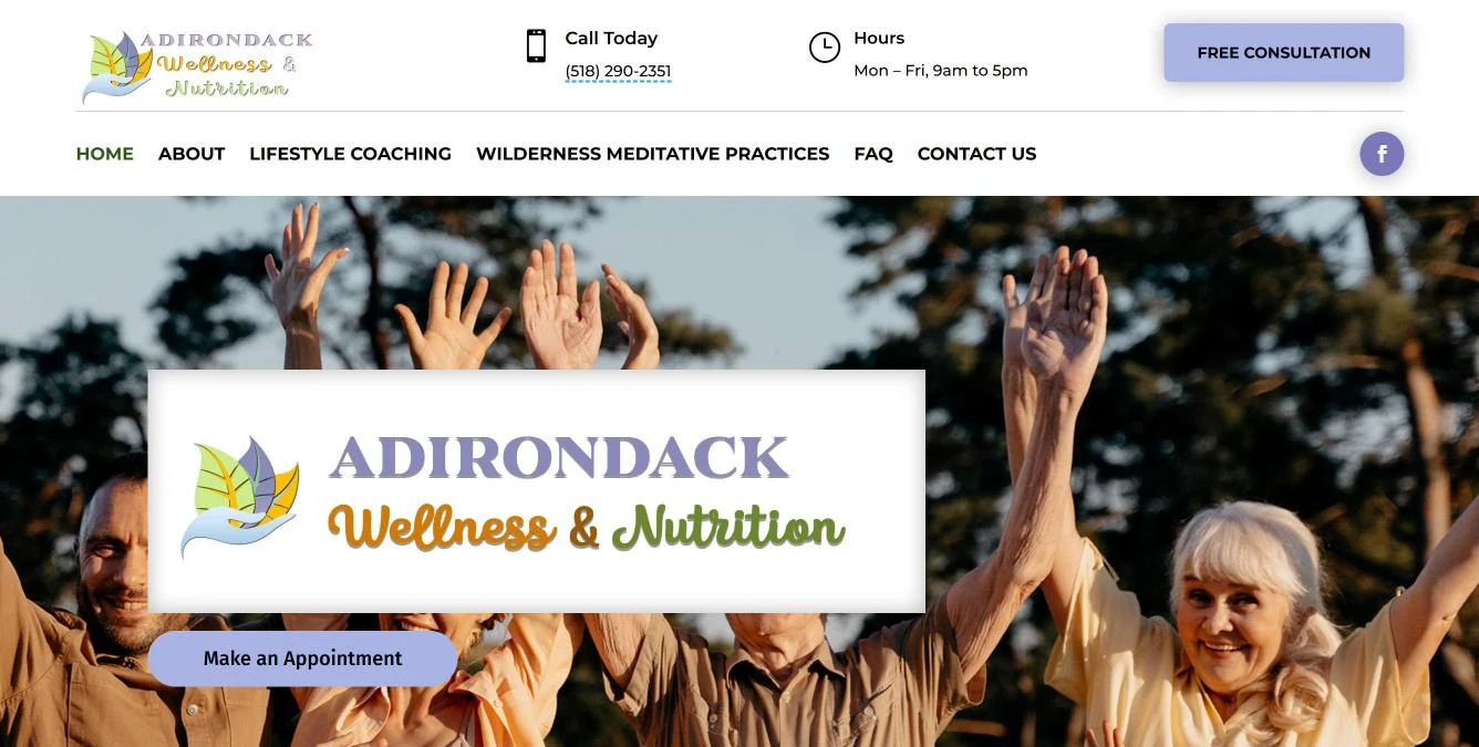 Home page of the Adirondack Wellness and Nutrition website