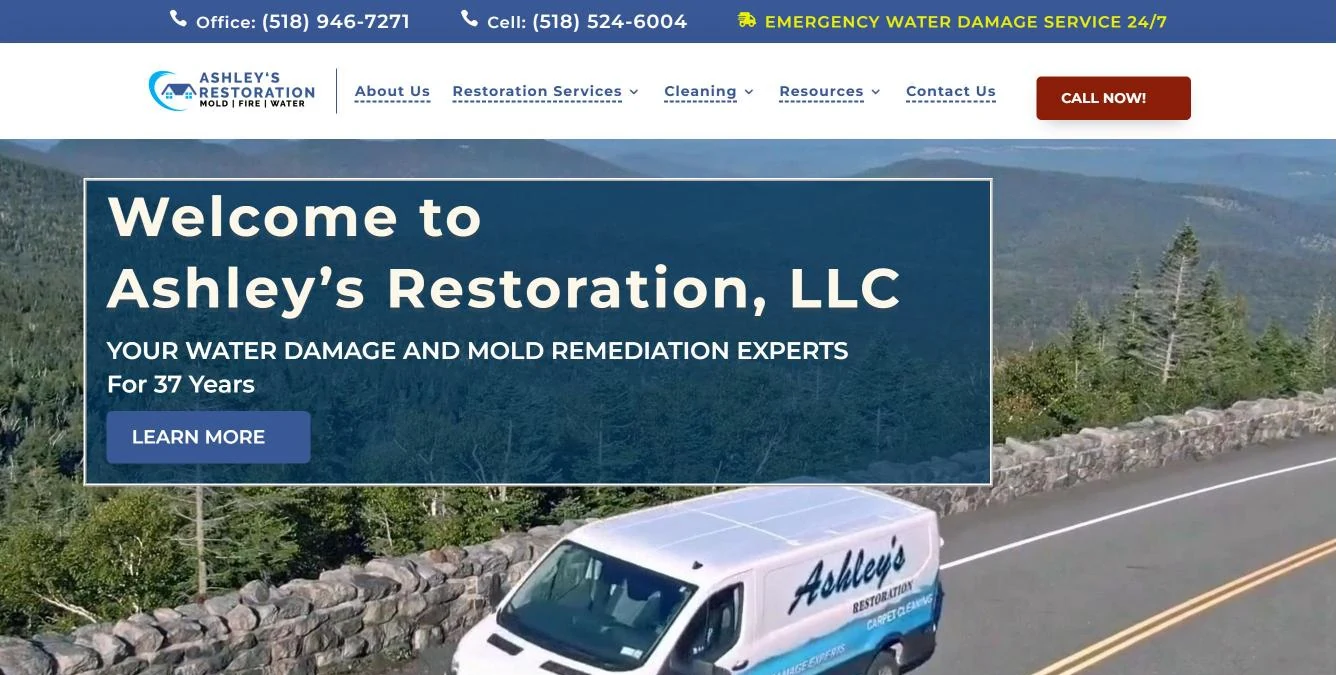 Home page of the Ashley’s Restoration website