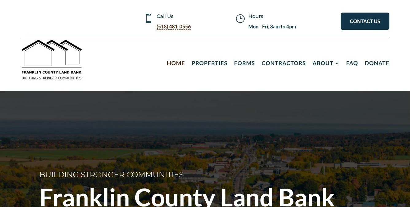 Home page of the Franklin County New York Land Bank website