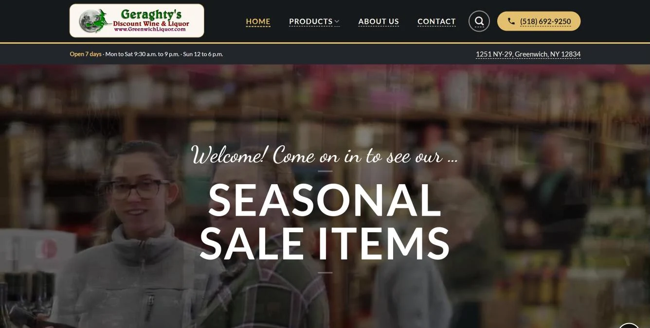 Home page of the Geraghty’s Discount Wine and Liquor website