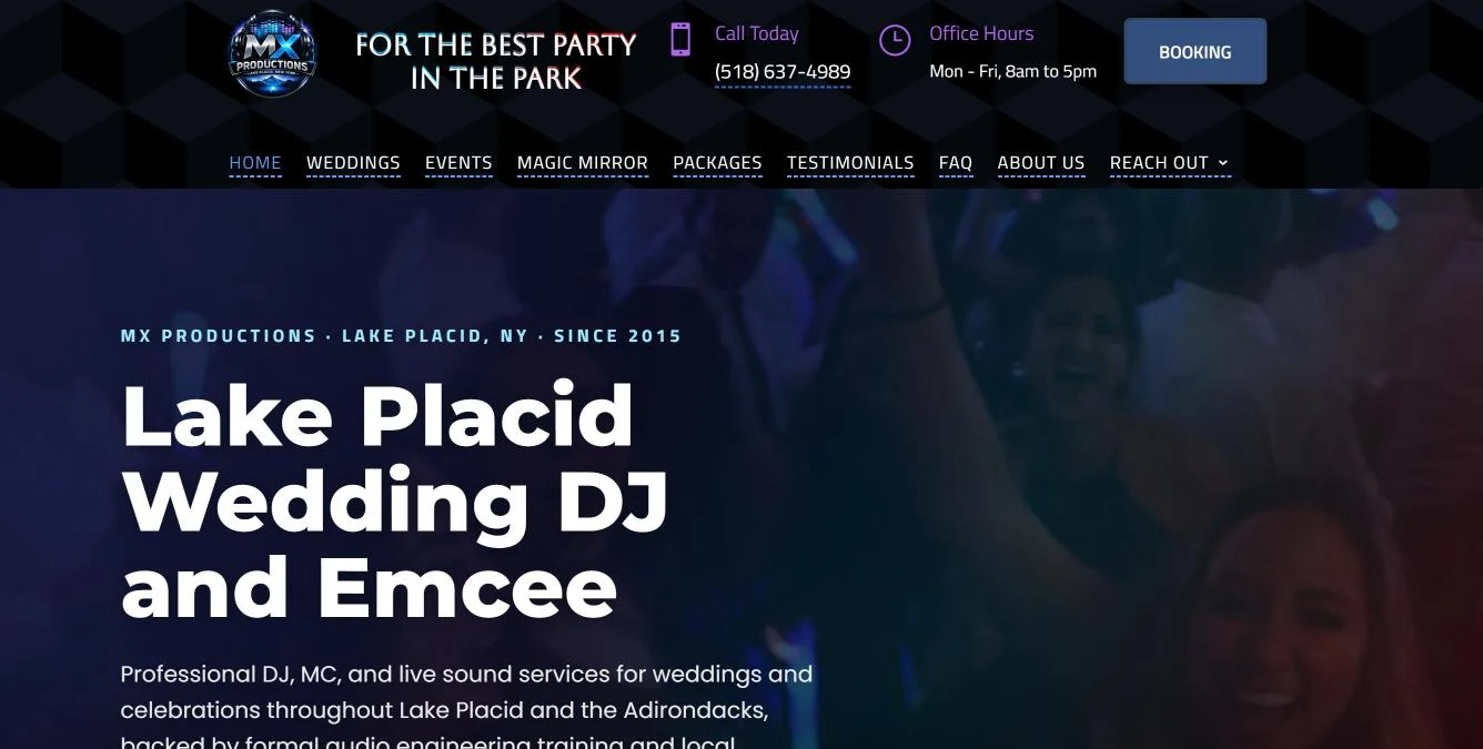 Home page of the MX Productions Wedding DJ website